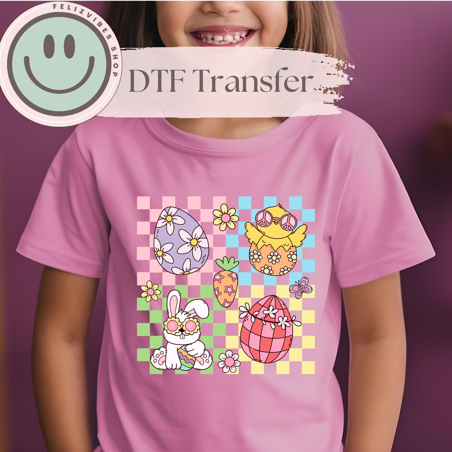 Checkered Easter Kids DTF Print