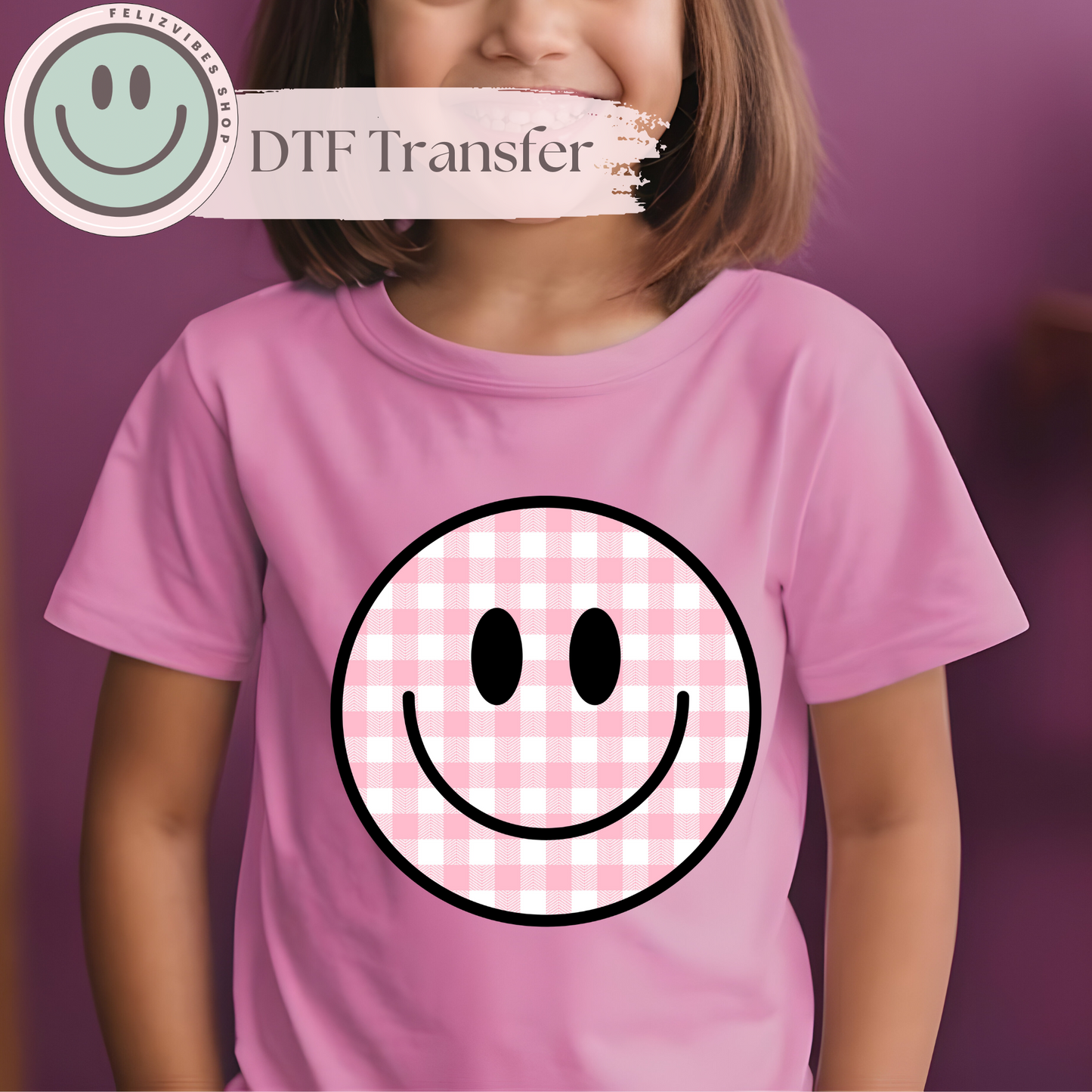 Pink Smiley Kids DTF Print