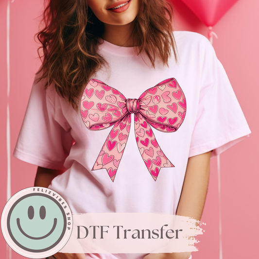 Pink Heart Bow V Day DTF Print