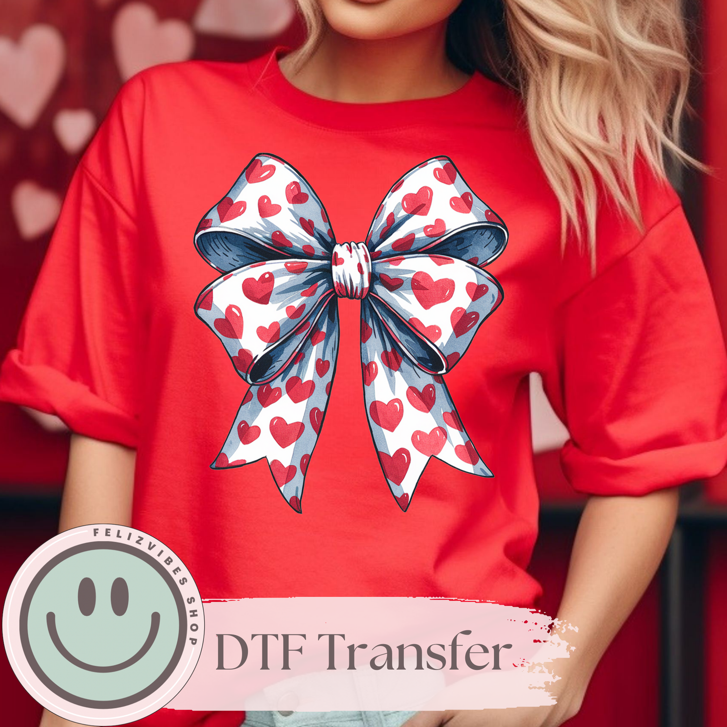 White & Red Bow V Day DTF Print