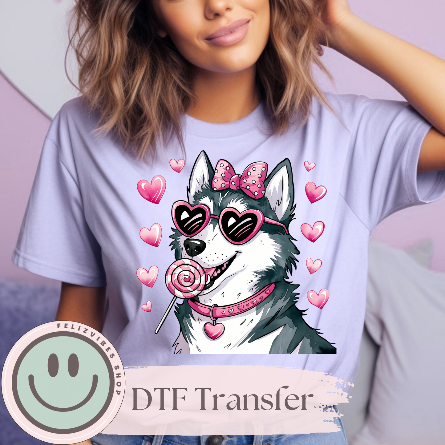 Husky Dog V Day DTF Print