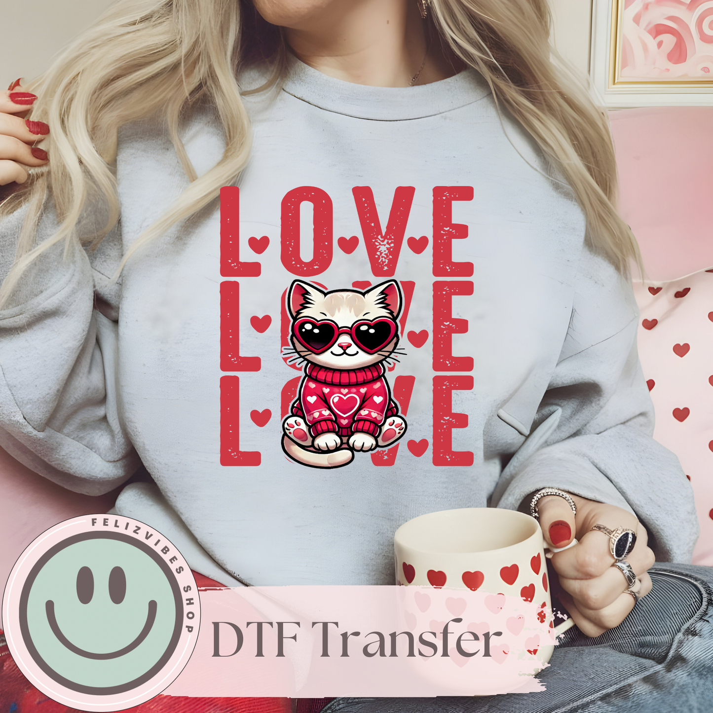 Cat Love V Day DTF Print