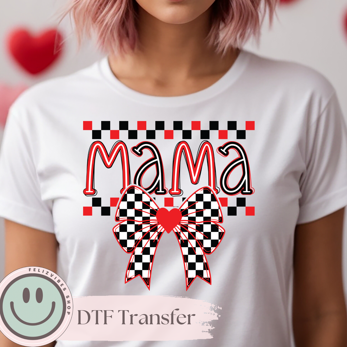 Mama Checkered Bow V Day DTF Print