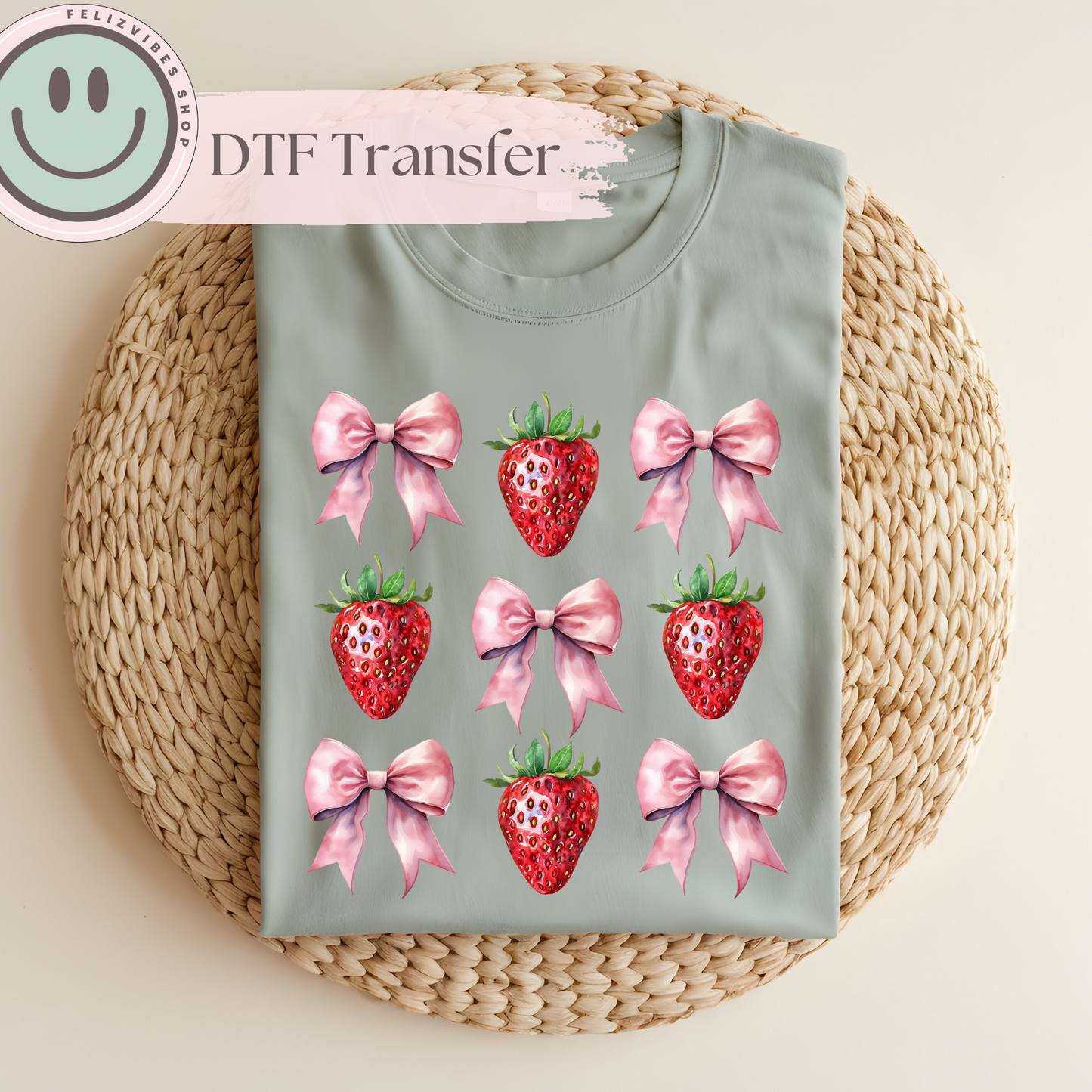 Strawberry and Bows Coquette DTF Print