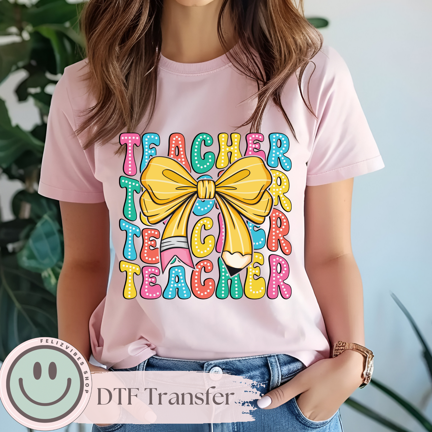 Teacher Pencil Bow DTF Print (11 inches)