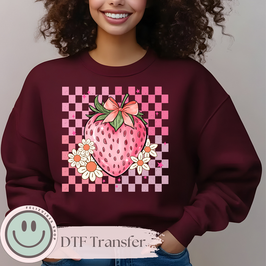 Checkered Strawberry DTF Print (11 inches)