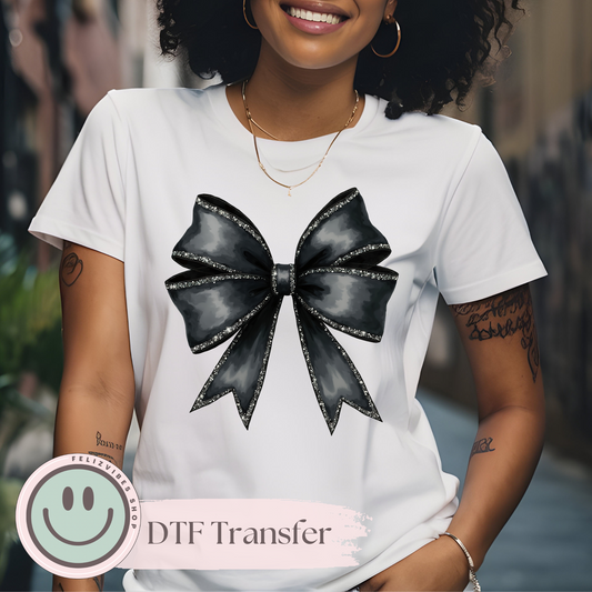 Black Glitter Bow DTF Print (11 inches)