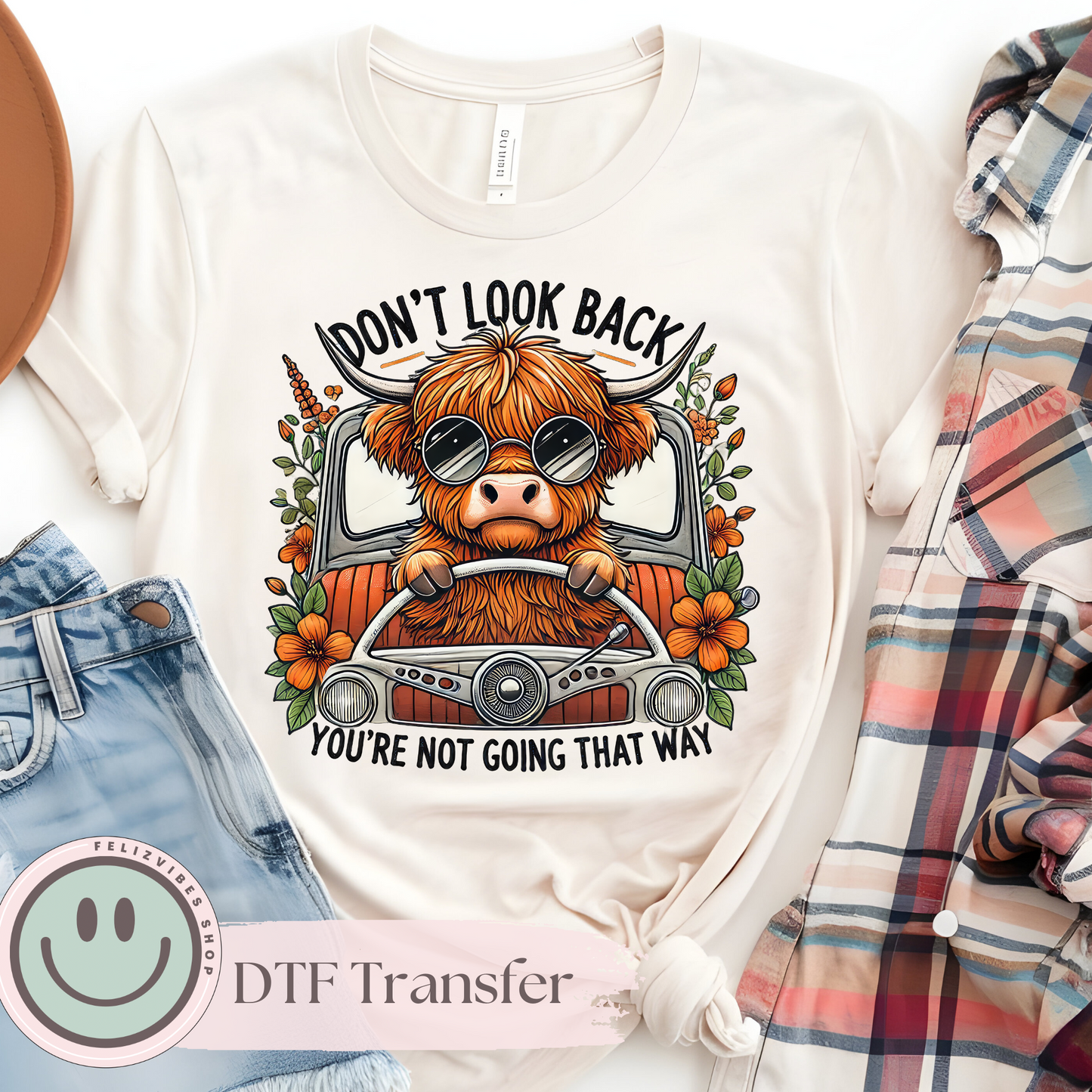 Don’t Look Back Highland Cow DTF Print (11 inches)