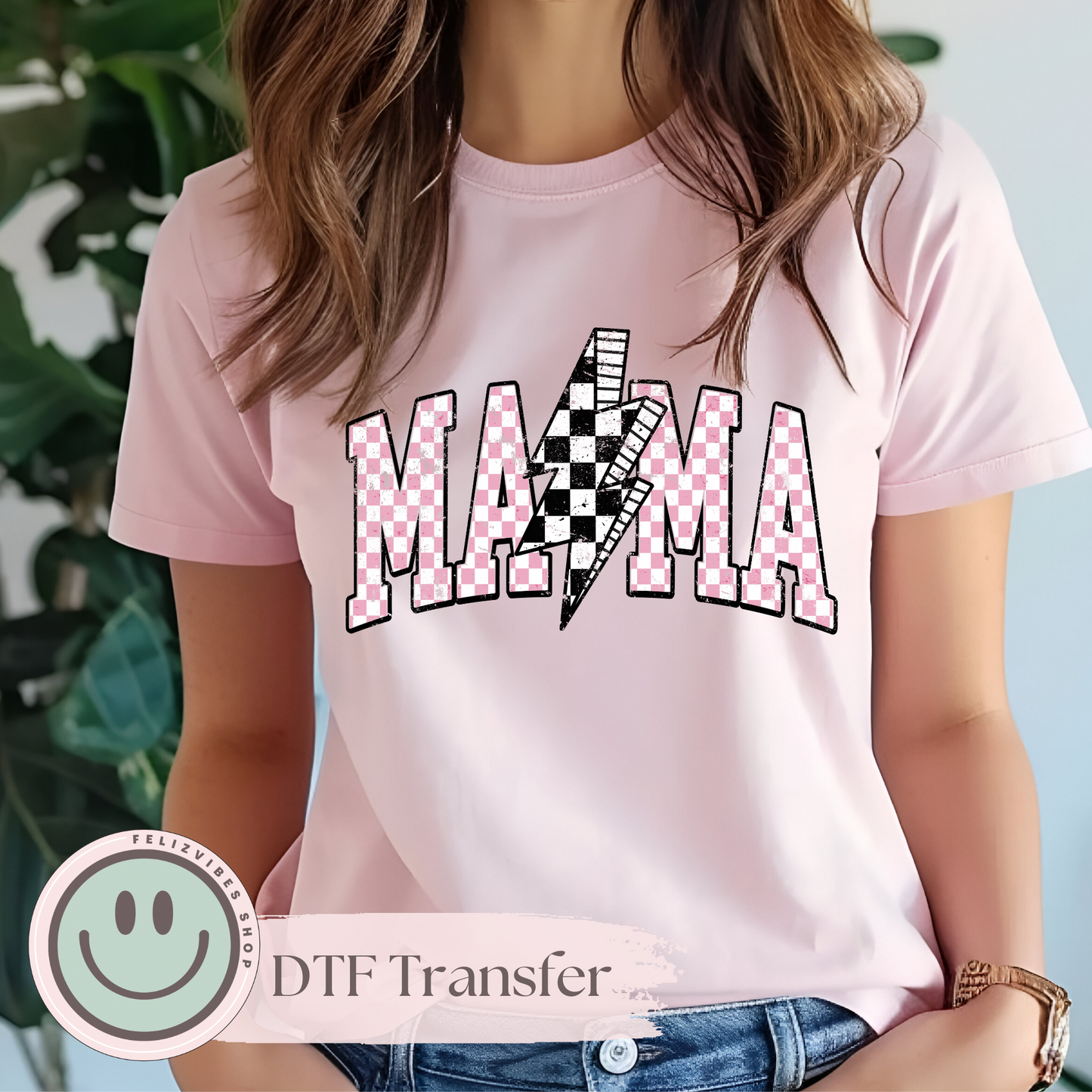 Checkered Mama Pink & Black DTF Print