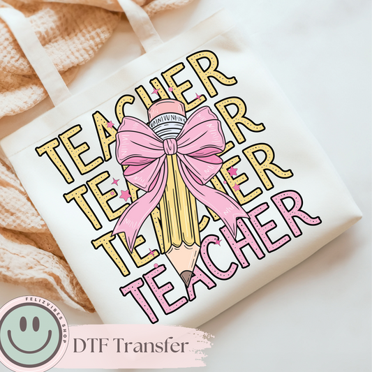 Teacher Pencil Bow DTF Print