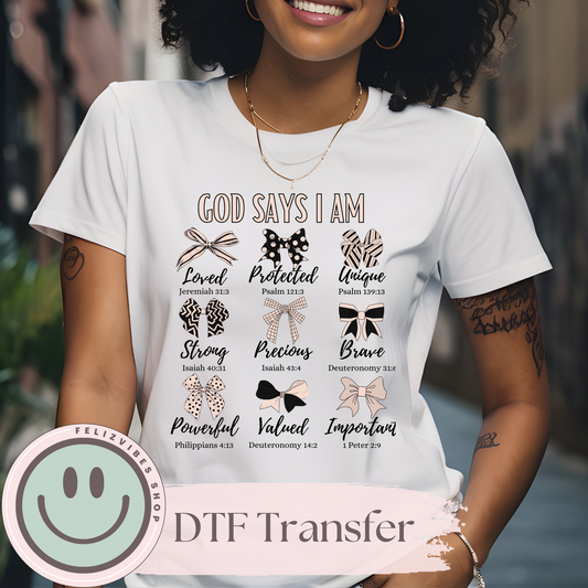 God Says I am Black and Cream Coquette DTF Print