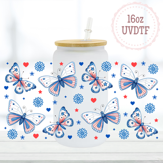 Red and Blue Butterflies 16oz UVDTF Cup Wrap