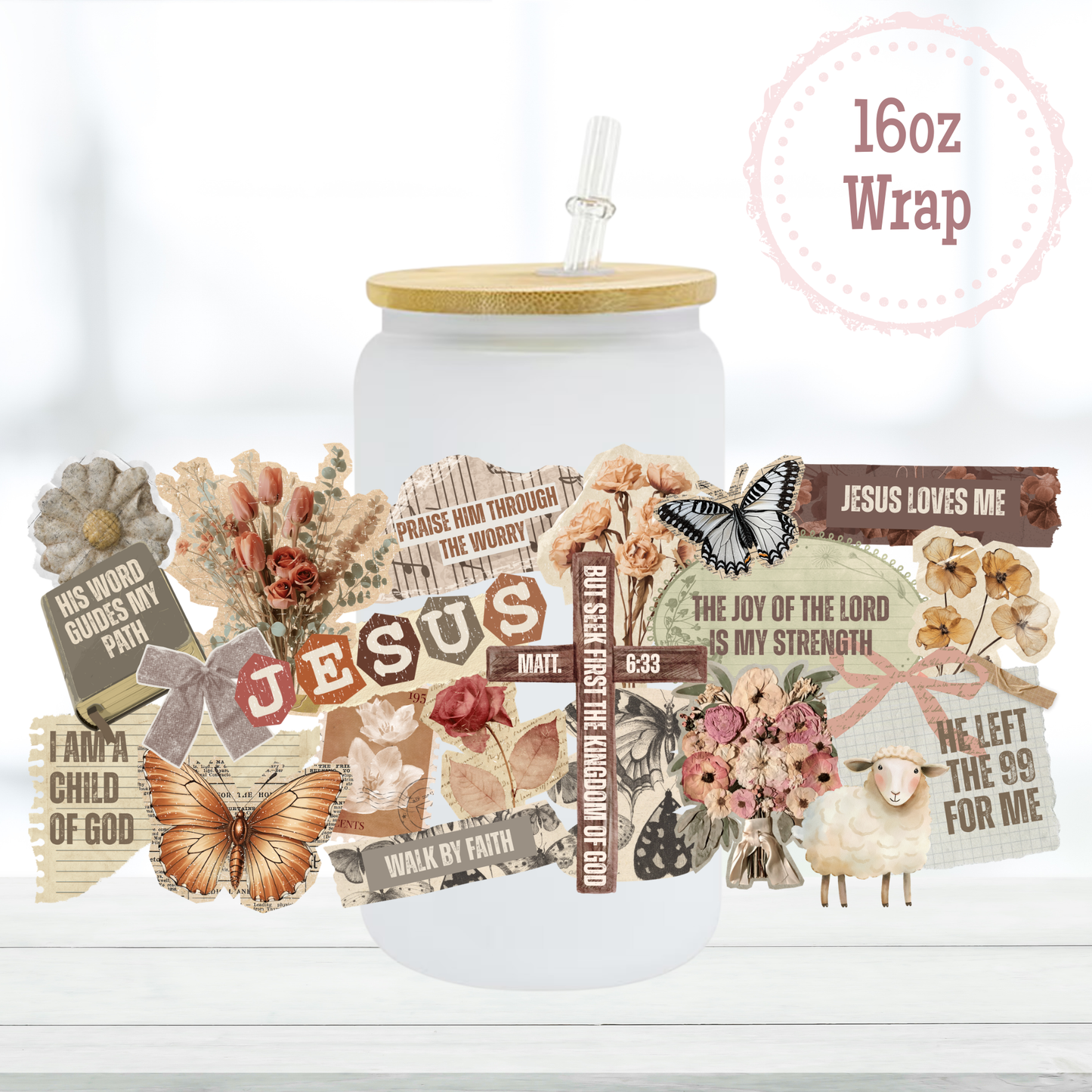 Jesus Vintage Collage 16oz UVDTF Cup Wrap